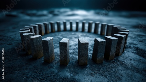 Stone monolith circle in a dark mysterious landscape