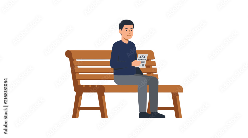 Fototapeta premium Man Sitting on Park Bench Reading Newspaper, Isolated