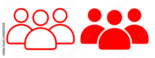 Red people group PNG icon set with outline and solid user symbols for team business community and social concepts
