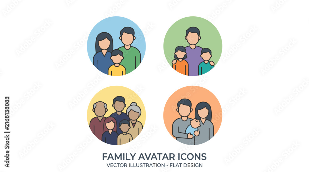Obraz premium Vector illustration of a people avatar icon, depicting family portraits as a web symbol