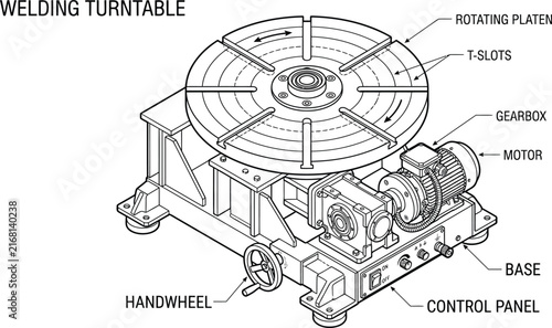Canvas Print Technical schematic illustration of a welding turntable machine.