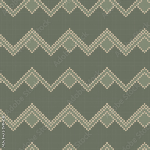 Khaki Green Argyle Chevron  Knitting Grid seamless pattern design