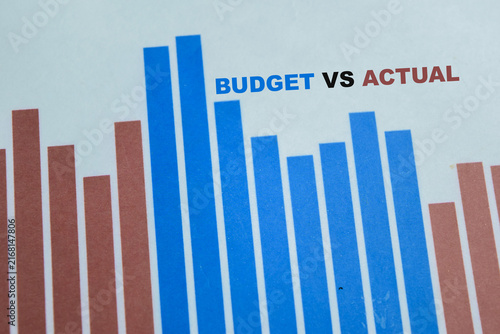 Concept of budget or actual write on book isolated on table.