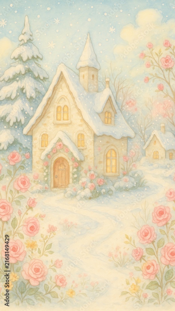 Fototapeta premium Charming snowy cottage mobile wallpaper