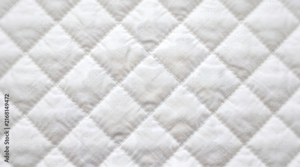 Naklejka premium White quilted diamond fabric texture background showing soft padded textile stitching pattern for upholstery design backdrop