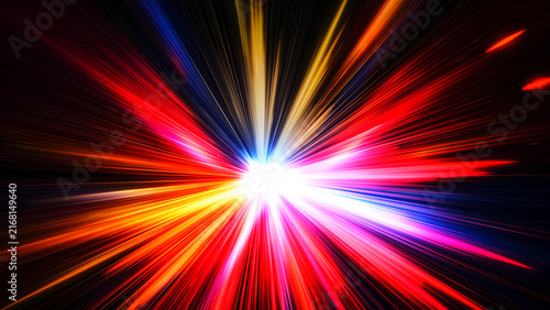 Fotografie Dynamic abstract light burst with motion blur effects in 3D render