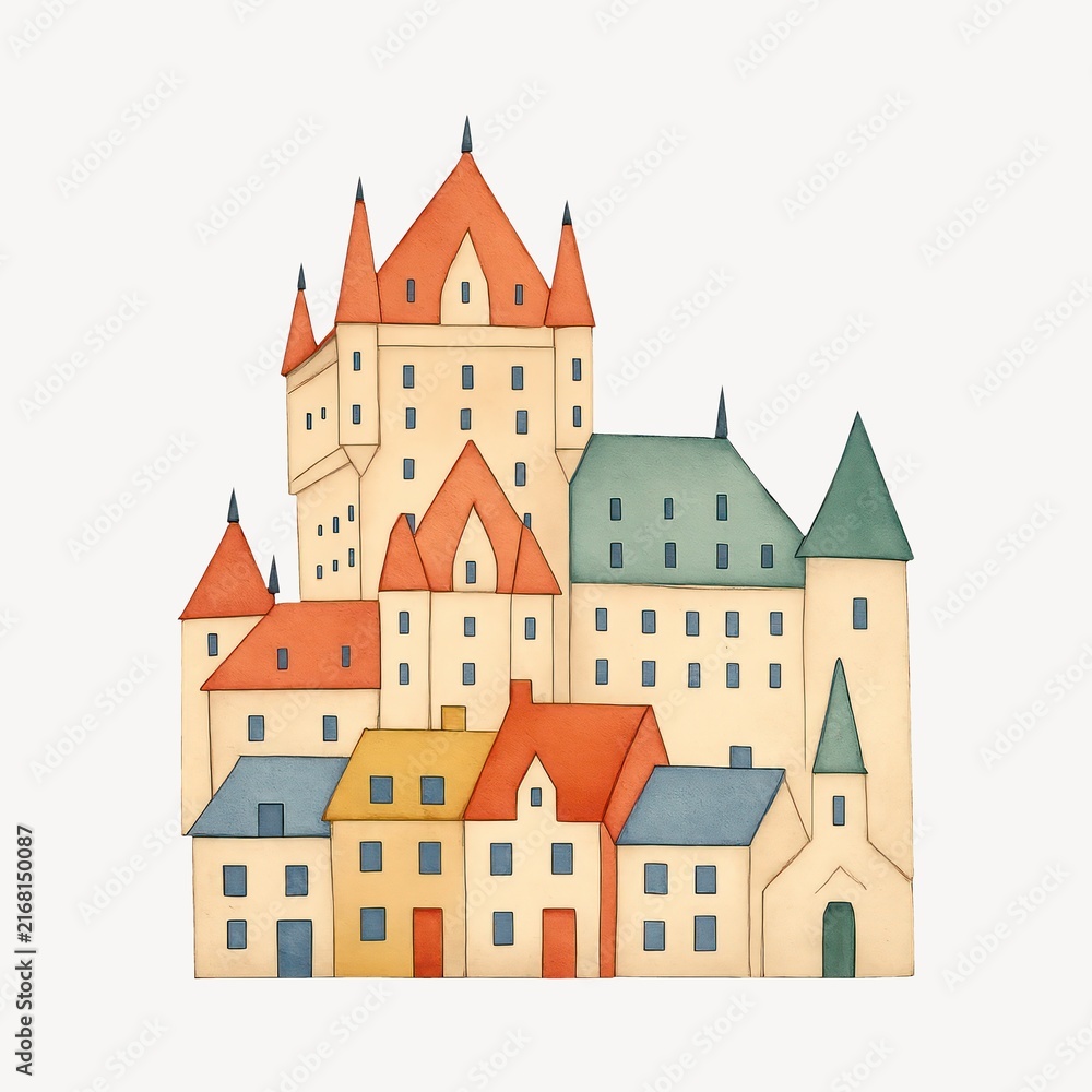 Fototapeta premium Whimsical castle illustration with colors.