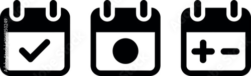 Obraz na plátne Three flat design calendar icons showing checkmark, circle, and plus minus signs