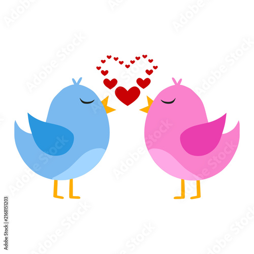 Romantic Bird Couple with Hearts Colorful Vector Art