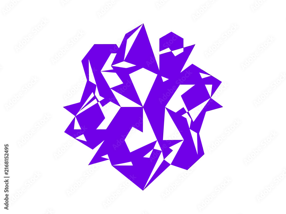Obraz premium Abstract geometric purple shape isolated on a plain white background.