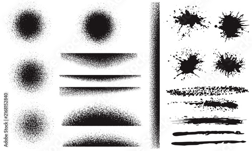 Grunge Ink Splatter, Brush Strokes and Grainy Dust Texture Vector Set