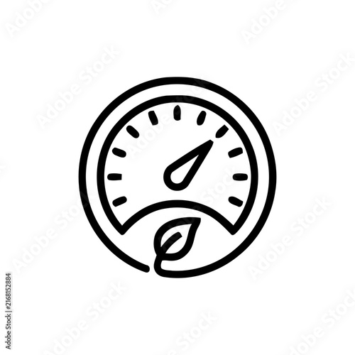 Gauge with leaf element black line icon on transparent background