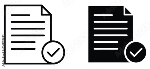 Document with checkmark icon representing verified approved status confirmation validation and authorized document processing