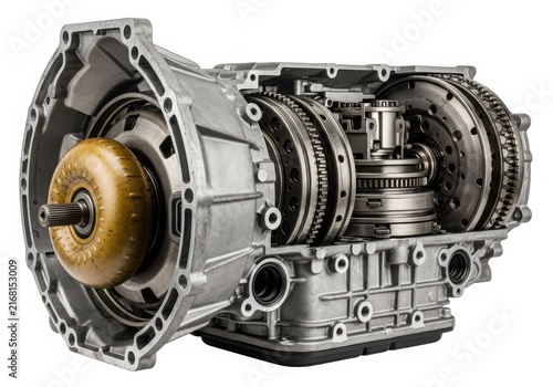 Automatic transmission gearbox cutaway view isolated on white background