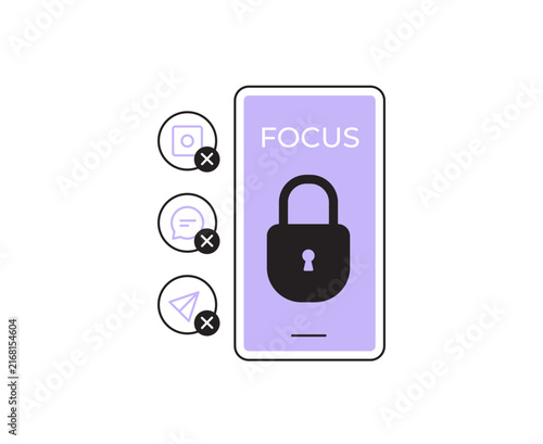 Vector illustration of an open notebook with a pencil and a turned-off smartphone. Concept for digital detox, paper journaling, writing, and spending time offline. Modern line art icon.