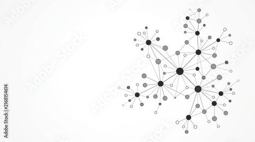 Abstract vector illustration of a complex digital network with nodes and connecting lines on a white background