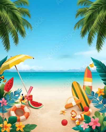 Tropical Summer Greeting Beach Background for Social Media Post