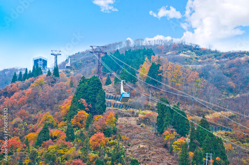 Obraz na plátne Panoramic view of a mountain ranges at Yuzawa town in Autumn, Niigata prefecture, Japan