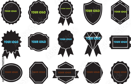Collection of black and white editable vector logo badges and ribbons