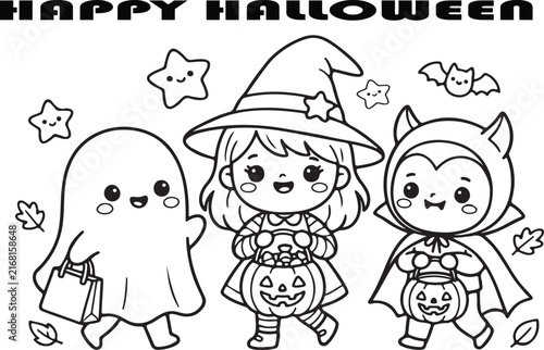 Cute Halloween characters in costumes for kids celebration vector