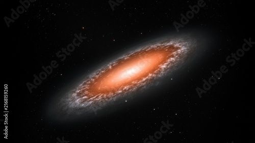 A large, bright orange galaxy with a bright central core.
