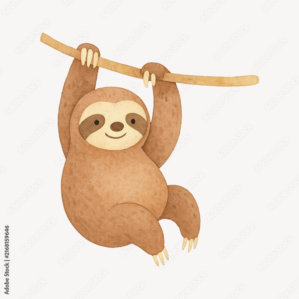 Naklejka premium Cute sloth hanging branch illustration.