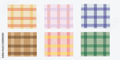 Seamless plaid pattern collection set in pastel aesthetic color palette vector illustration