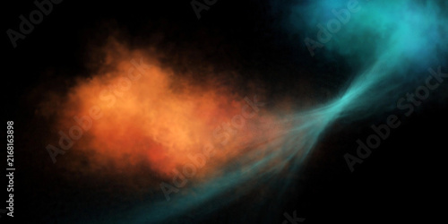 Abstract Aura Energy Background with Sunset Orange and Teal Smoke Clouds on Black