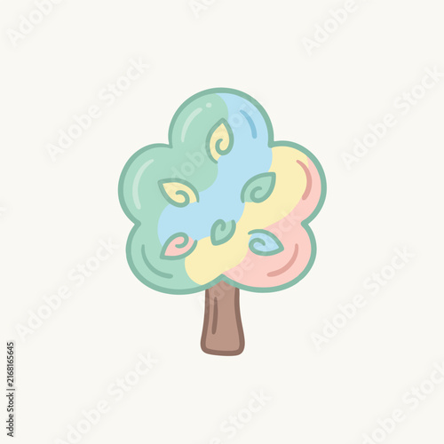 Cute pastel tree icon with soft multi-color foliage design