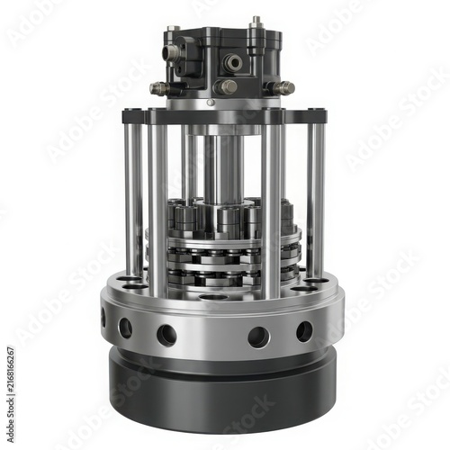 Industrial spring-loaded mechanical valve assembly isolated on white background
