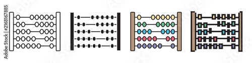 фотографія Minimalist vector icon set of a wooden abacus featuring line, solid, flat color, and pixel art styles