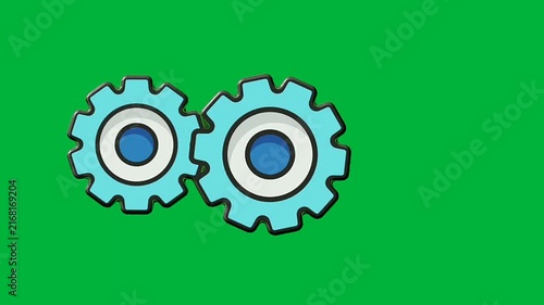blue rotating gear icon, on green screen for animation and compositing 4k.