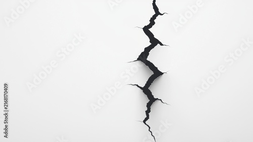 A crack in a white wall.