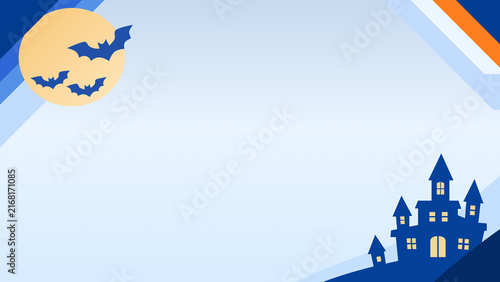 Minimal Halloween Business Background with Navy Blue Geometric Design, Moon and Bats