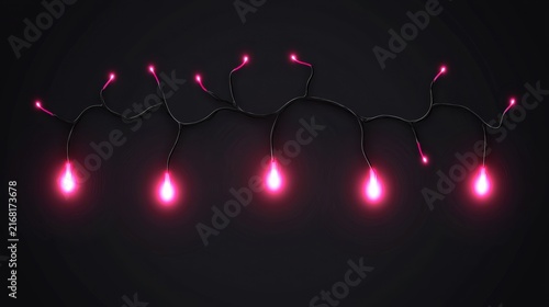 A string of glowing pink lights against a black background.