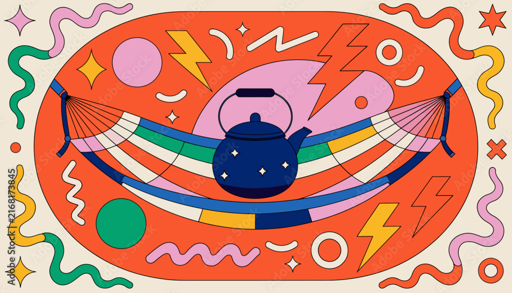 Naklejka premium Vibrant illustration of a kettle in a colorful abstract setting