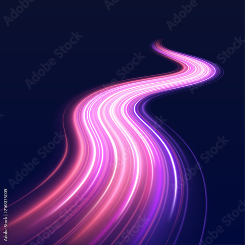 Electric waves twist across a black surface. Cyan and purple light creates depth. Abstract trails suggest speed, energy, and technology.