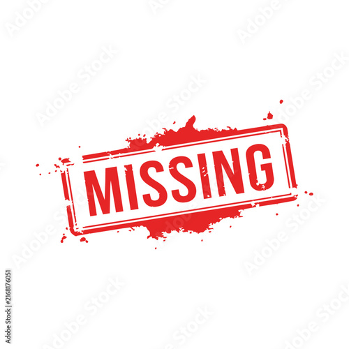 Bold red missing stamp with distressed edges on white background isolated on transparent background, Vector, illustration