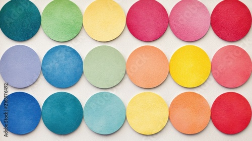 A grid of colorful circles on a white background.
