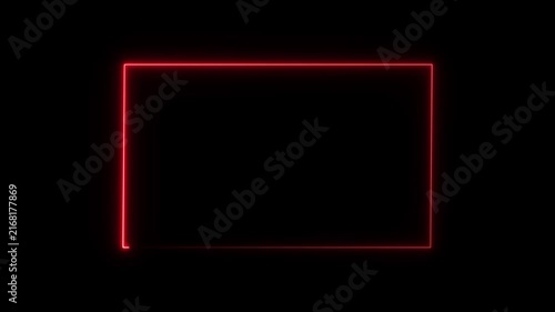 Glowing red neon rectangle border loop animation with sleek retro cyberpunk light glow effect on black background, for modern editing, transitions and titles overlays