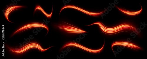 Foto Orange neon streaks swirl around a bright glowing center