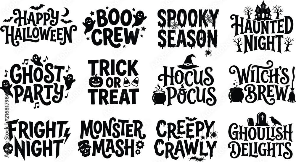 Fototapeta premium Halloween Typography Quote and Spooky Lettering Silhouette Collection for Graphic Design Projects