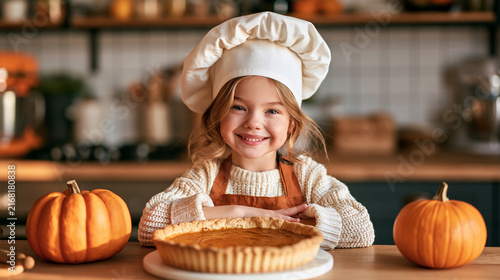 little girl with pumpkin pie