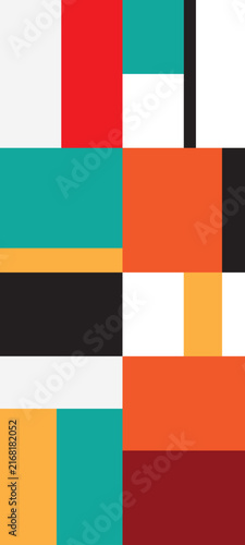 Abstract geometric background with colorful blocks in Mondrian style. Retro modern graphic motion background for video loop.