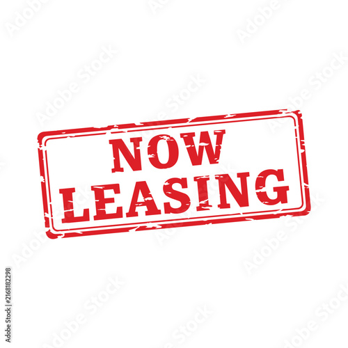 Now leasing stamp or badge with bold red text on white background isolated on transparent background, Vector, illustration