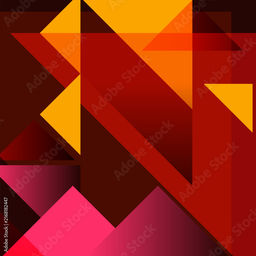 Abstract geometric background with overlapping triangles in warm red, orange, and pink colors. Modern vibrant polygon pattern.