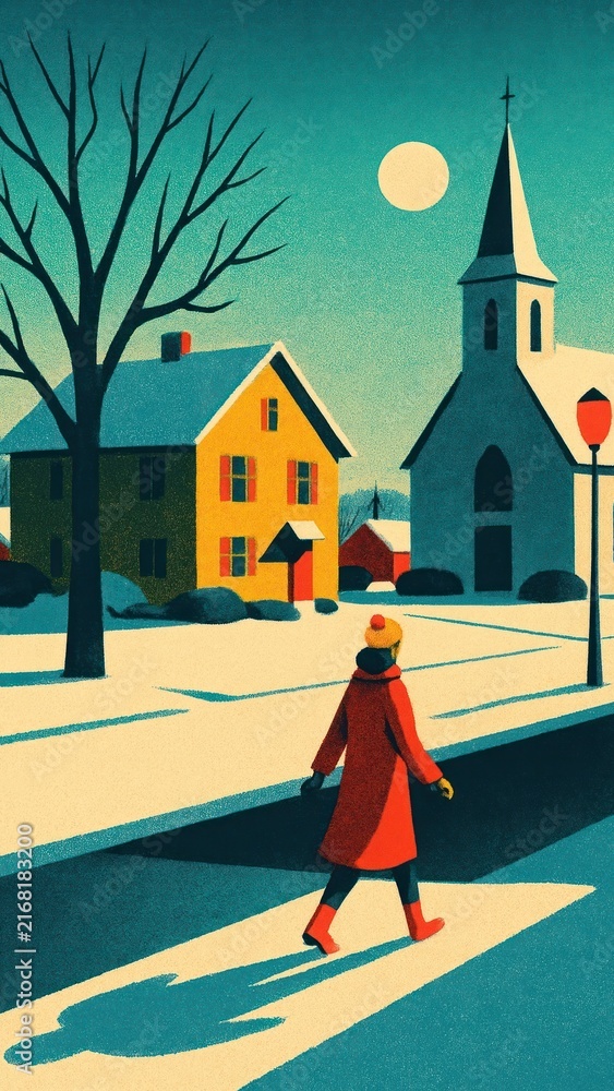Fototapeta premium Serene winter village scene mobile wallpaper