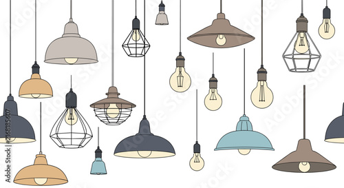 Wide selection of industrial and vintage style hanging pendant lights and light bulbs for interior design concepts.