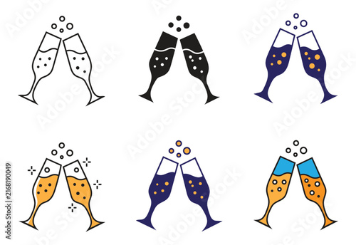 Foto Collection of champagne glasses toasting icons