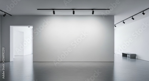 Modern Art Gallery Interior with White Walls and Track Lighting.
